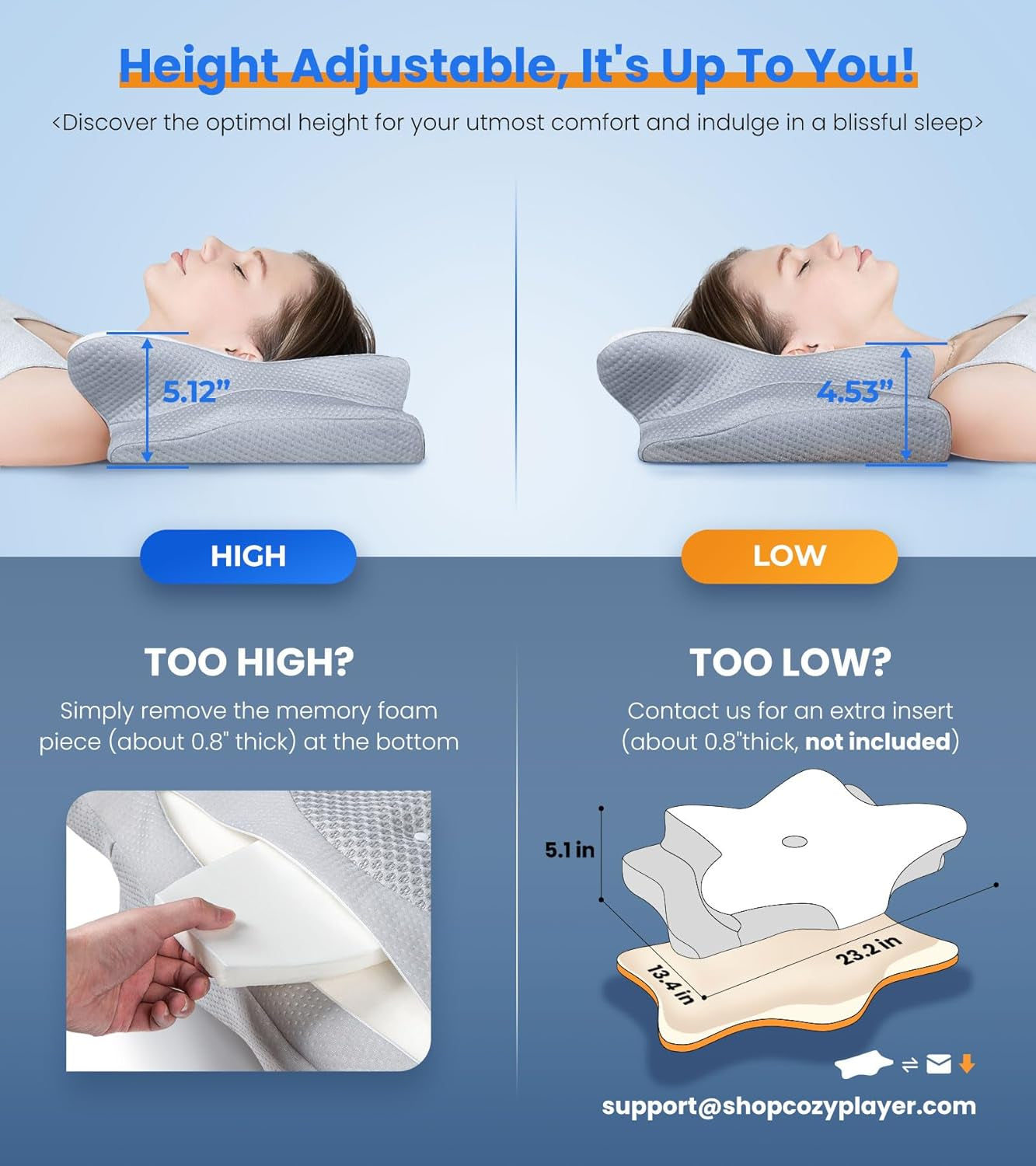 Ultra Pain Relief Cooling Pillow for Neck Support, Adjustable Cervical Pillow Cozy Sleeping, Odorless Ergonomic Contour Memory Foam Pillows, Orthopedic Bed Pillow for Side Back Stomach Sleeper